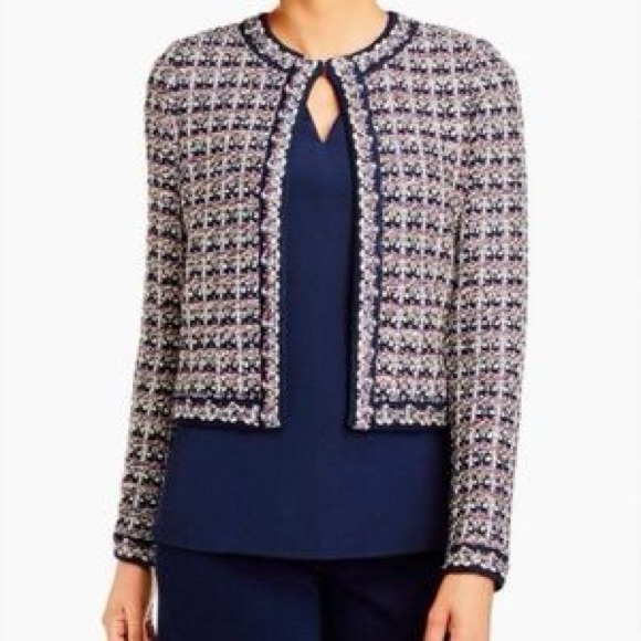 St. John Navy Multicolor Tweed Jacket Blazer Size 16 - Picture 1 of 8